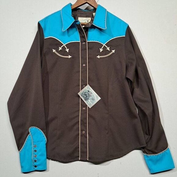 Roper Tops - ROPER Embroidered Western XL Ladies Dress Shirt NWT Brown with Blue